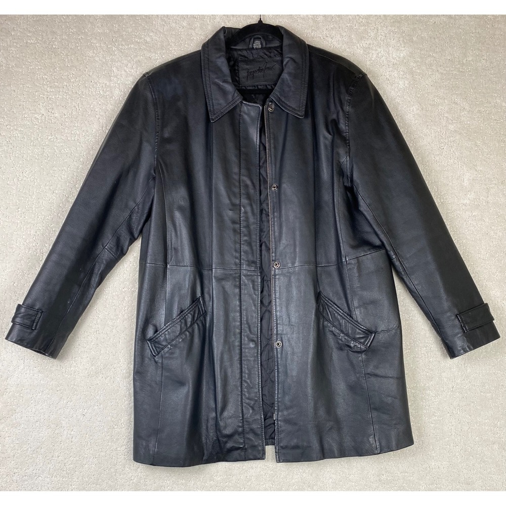 Jacqueline Ferrar Leather Jacket Women Large Black Quilted Lining Mid-Length